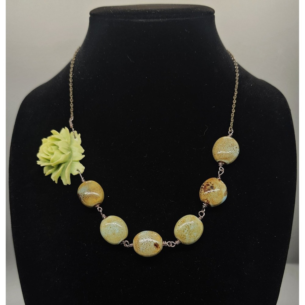Artisan Statement Choker Necklace 18-20in Ceramic Beaded Floral Accent